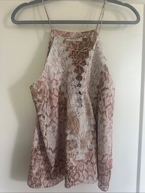 WAYF Snake print Lace-Trim Sleeveless Tank Top - Blush Taupe